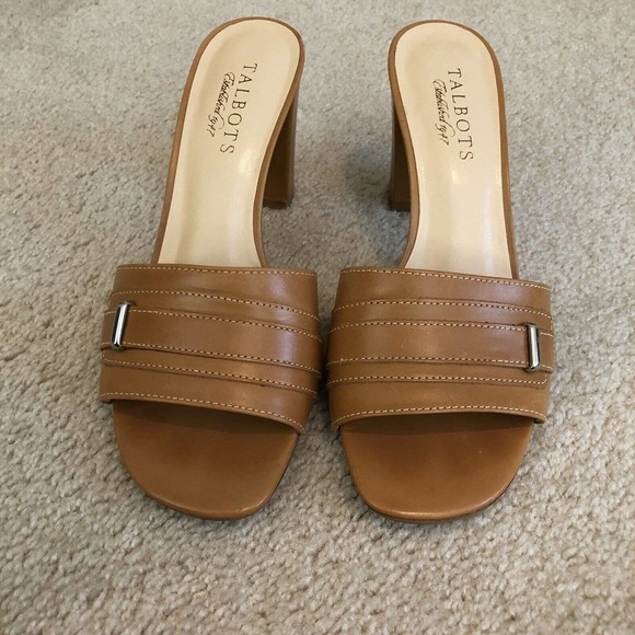Talbots Slide Size 6.5 Block Heel 3” Brown Leather Career Neutral - Picture 2 of 8
